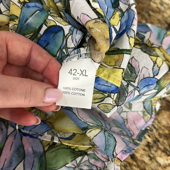 Sonny Bono Men's Vintage Leaf Print Cotton Long Sleeve Button Down Shirt Size XL - Picture 5 of 9